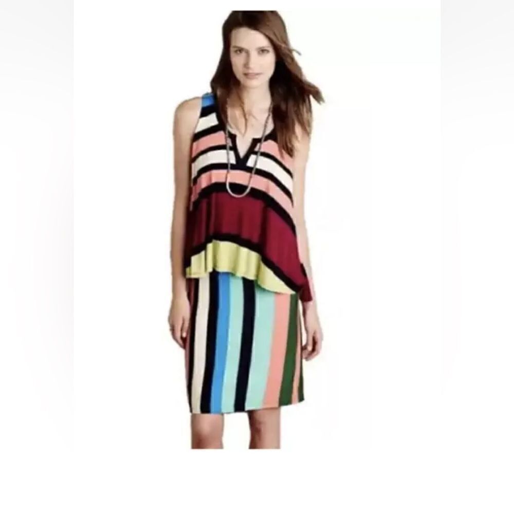 Anthropologie || Maeve M Dress Striped Sleeveless Layered Multi Color Block 1415